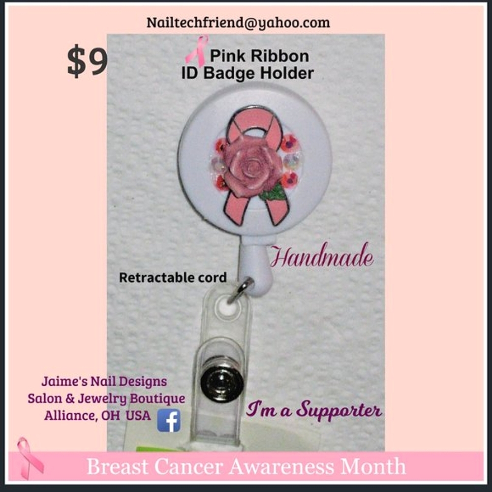 $9.00 SALE w/Purchase Pink Breast Cancer Awareness Ribbon ID Badge Holder - Picture 2 of 9